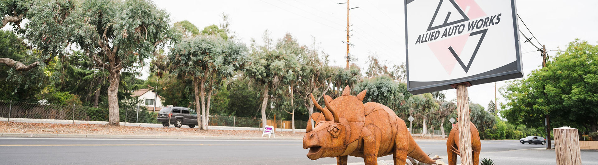Dinosaur Outside the Shop | Allied Auto Works Grant Road